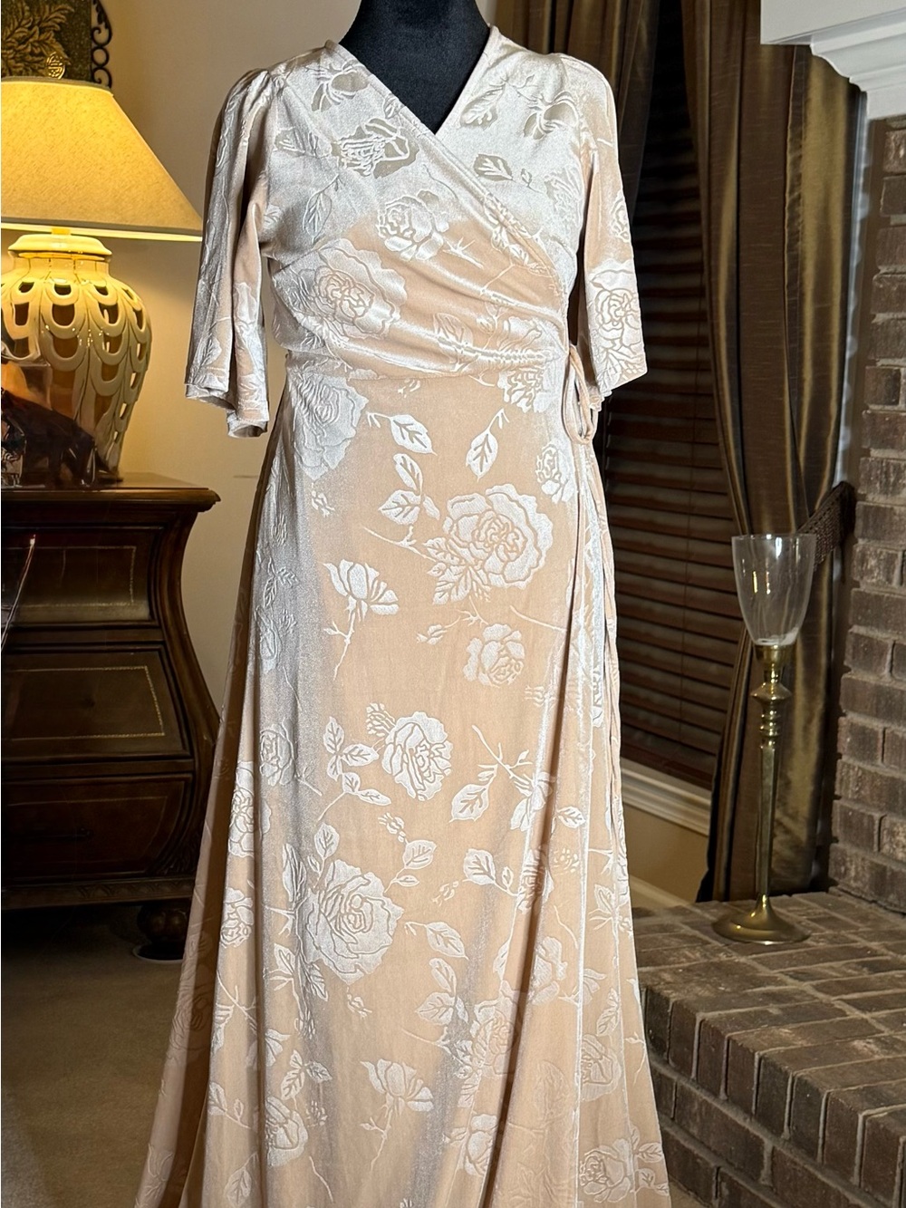 Baltic Born 3XL Champagne Rose Velour Wrap Maxi Dress